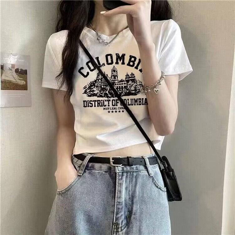 좋은 품질 CROP 프린팅티셔츠 T shirt 흰티학생 여성 반팔크롭