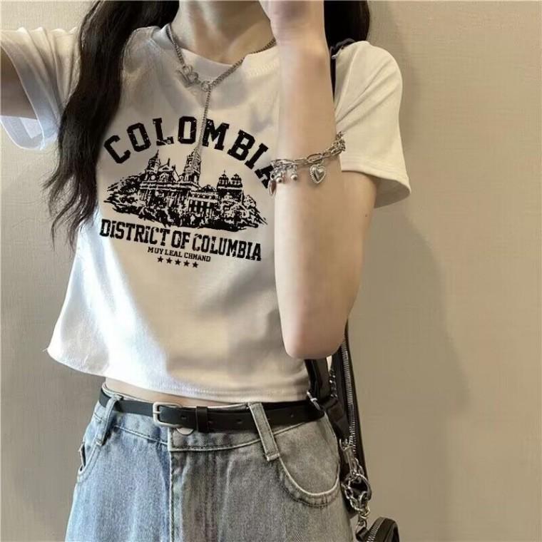 좋은 품질 1+1 수련회 댄스티셔츠 CROP T shirt 학생 여성 반팔