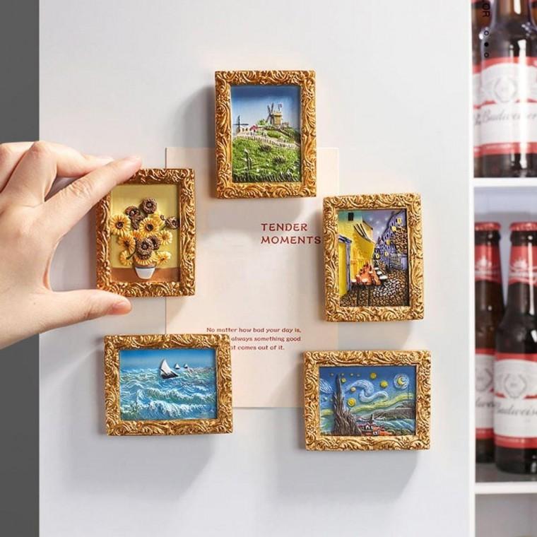 3D 명화 냉장고 마그넥티 스티커 장식소품 기념품 스티커 해바라기 자석 별하늘 넷 북유럽 인테리어 명화