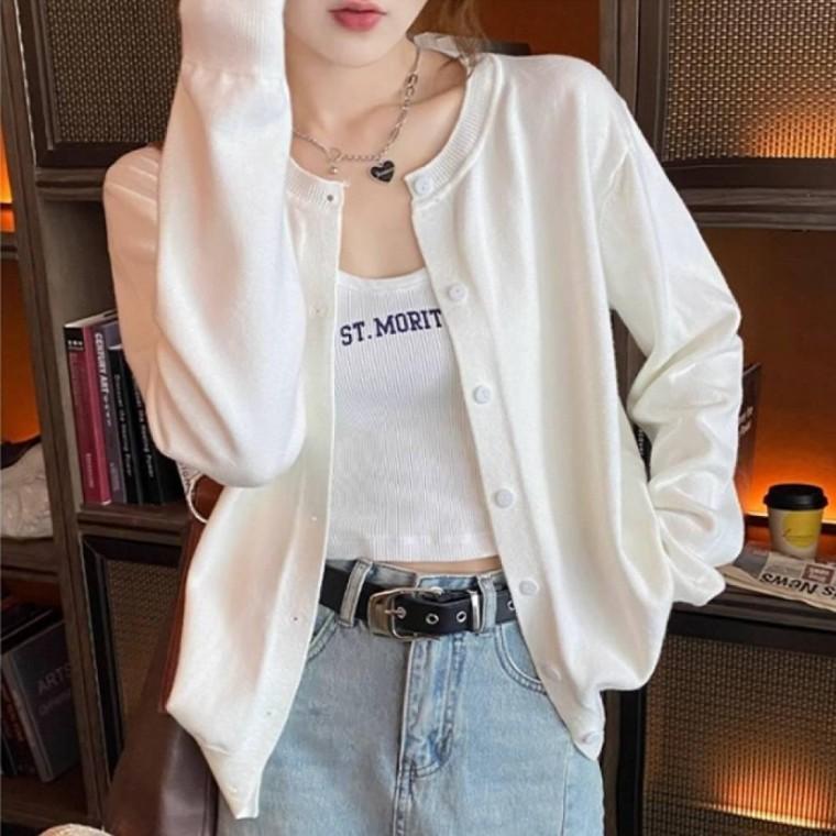 여성 베이직 소프트 라운드넥 가디건 여름가디건 사무실 정장