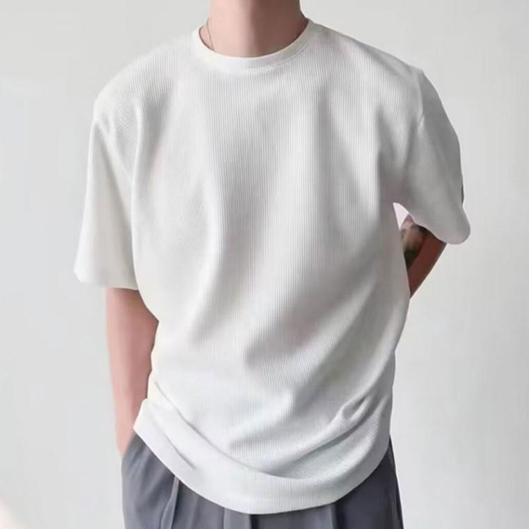 부드럽고 통기성이 좋은 데일리 빅사이즈 와플 라운드넥 반팔티 남성반팔티 메쉬반팔티 라운드티