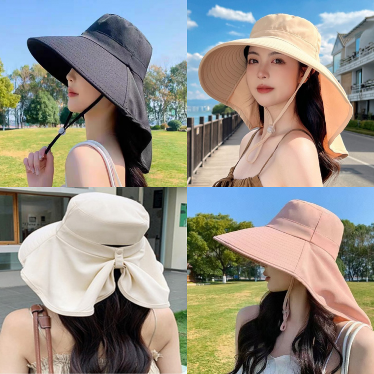 프릴 와이드버킷햇 플랩캡 여성용 물놀이 휴양지 와이드 썬캡 햇빛차단 여름 챙넓은모자
