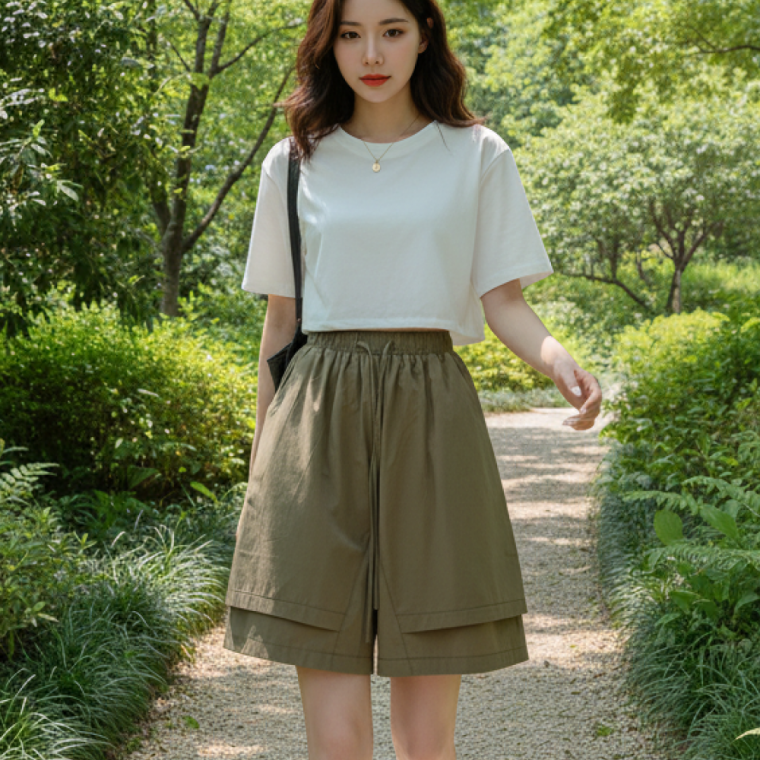 여자 여름 시원한 바스락바지 쿨링 밴딩 고무줄 와이드 반바지 통바지 키작녀 팬츠