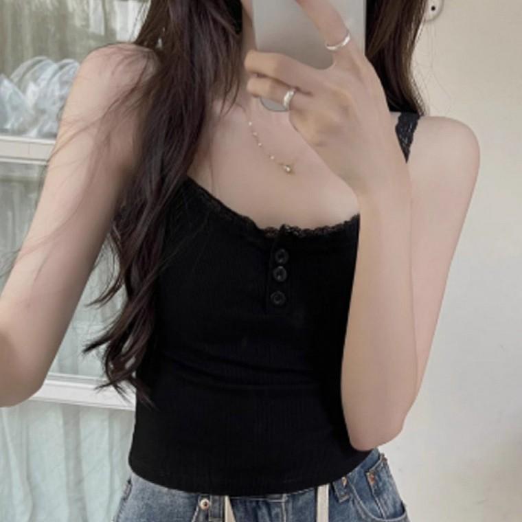레이스 끈나시 골지 여성 캡나시 프릴