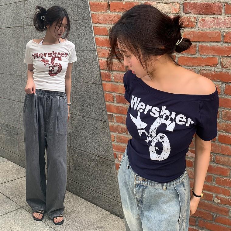 워시드오프티 반팔 넘버 레터링 루즈 데일리룩 캐주얼