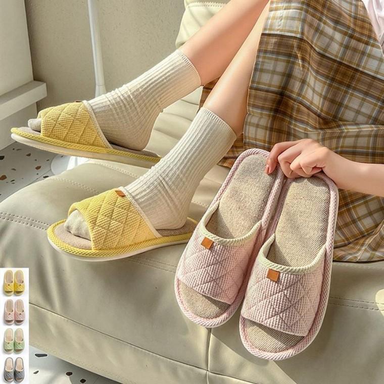 린넨 와플 커플 하우스 실내화 슬리퍼 남여 거실화 사무실 가정 실내화