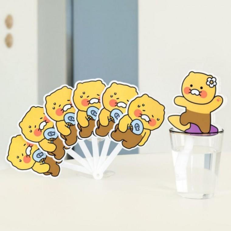 여름대비 휴대용 캐릭터 일러스트 접이식 6쪽 PP 부채