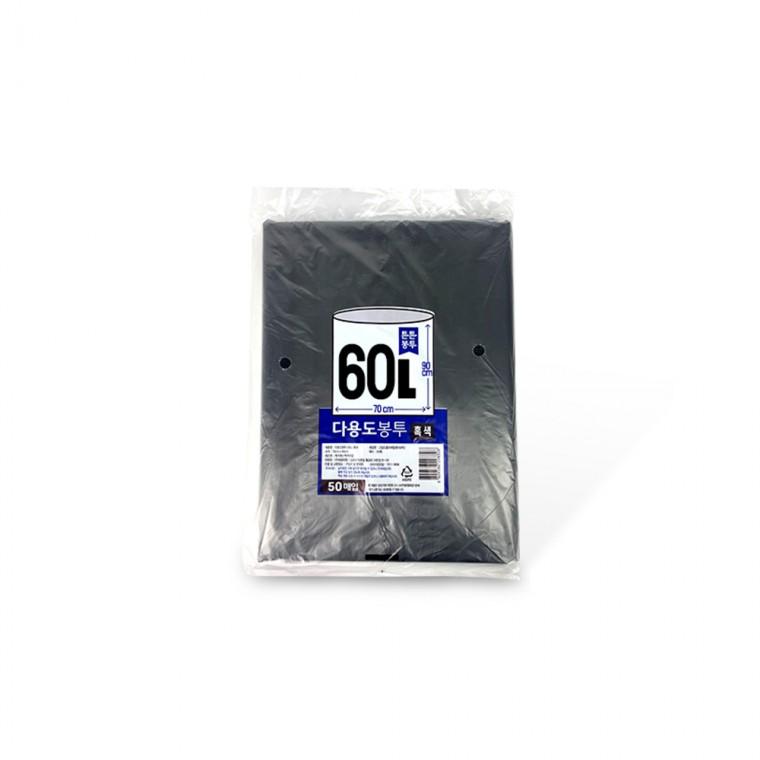 튼튼 다용도봉투 60L (70x90cm 50매) 흑색 분리수거 비닐봉지 비닐봉투 검정비닐 재활용비닐