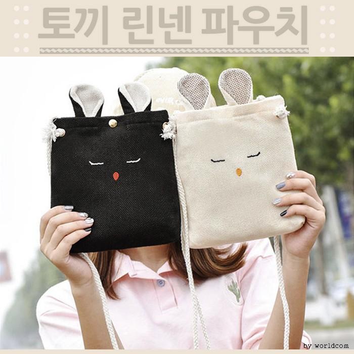 [월드온]J2 토끼린넨파우치 미니백 크로스백 가방 핸드백
