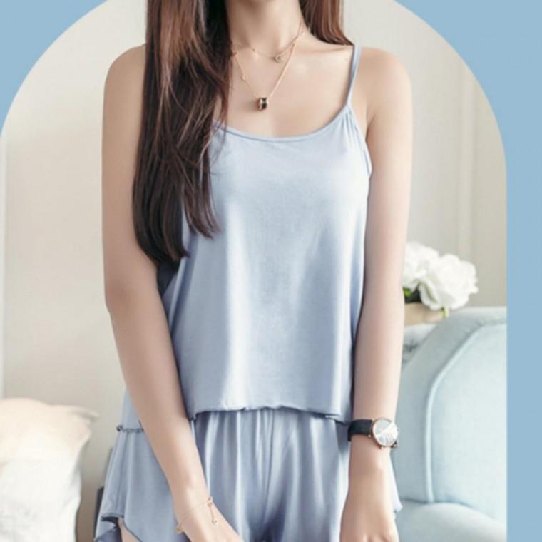 나시 민소매 잠옷 파자마 여성 여름 반바지 면 홈웨어 원피스 여자