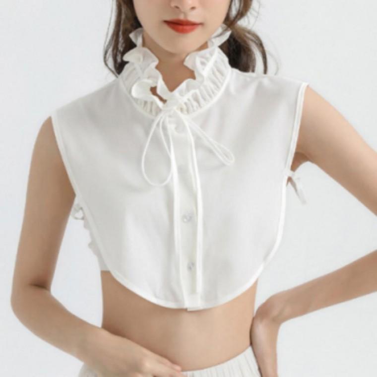 러플 이너셔츠 하이넥 카라 넥케이프 리본 페이크 데일리