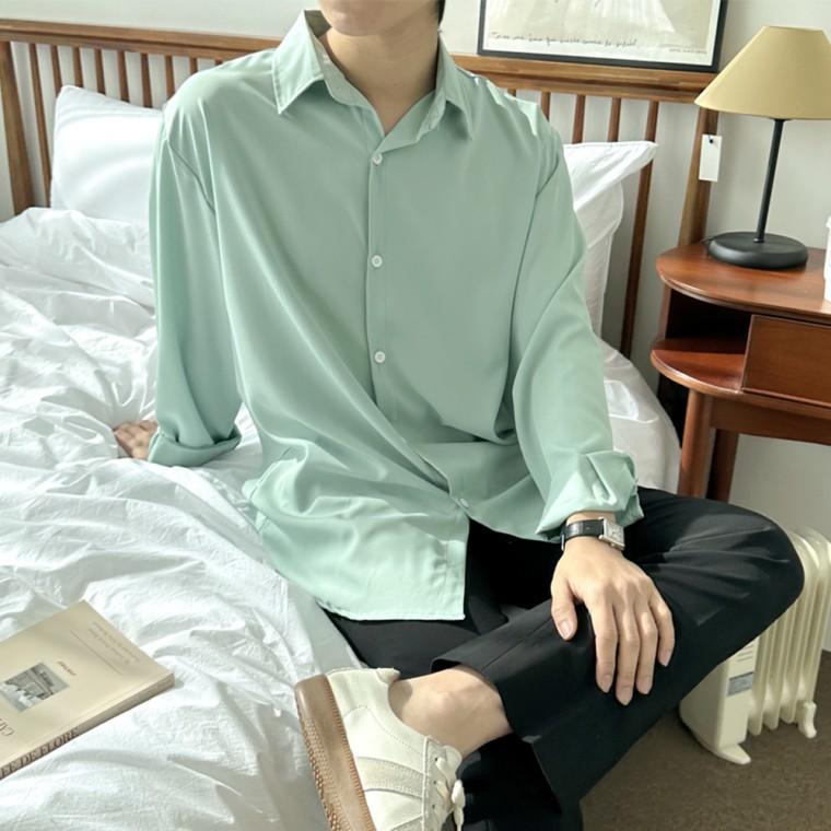 캐주얼 롱 셔츠 남성 베이직 무지 카라 긴팔 남방