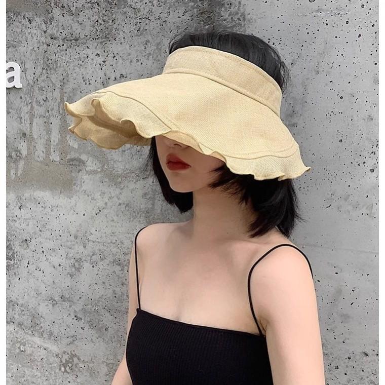 물결 린넨 돌돌이 썬캡 자외선차단 여름 바캉스 여행 비치모자 와이드 선캡