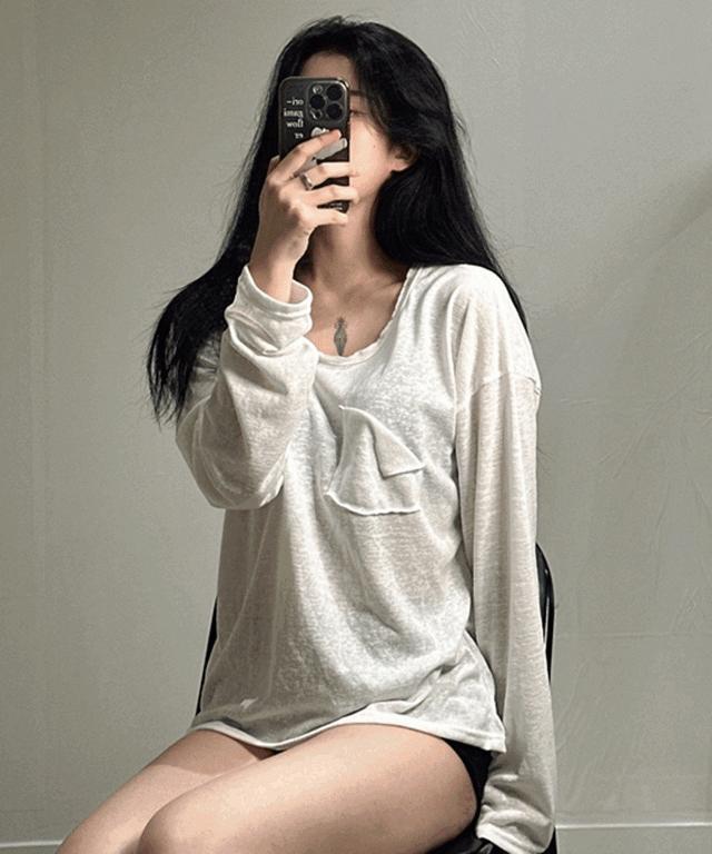 여성 시스루 오버핏 긴팔 린넨 티셔츠 티 [시원한 여자 루즈핏 박스티 빅사이즈 박시티 여름 봄 흰티 얇은]