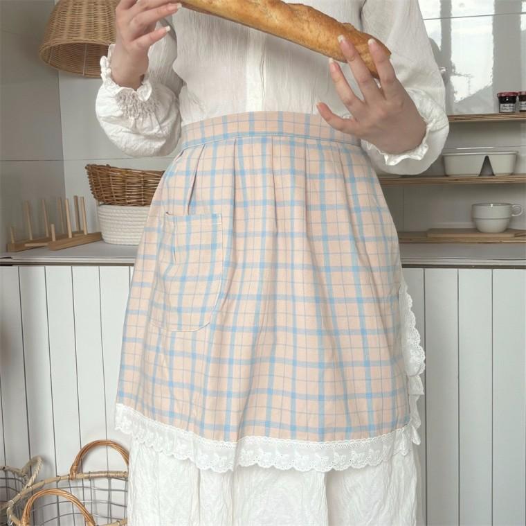반치마 체크 얇은 여름 심플 패턴 기본 앞치마 프릴 레이스 모던 주방 카페 어린이집 신혼부부 집들이