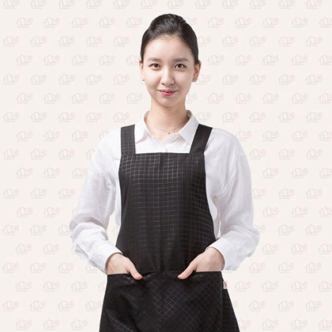 미용 앞치마 공방 미용실 카페 앞치마 체크 블랙