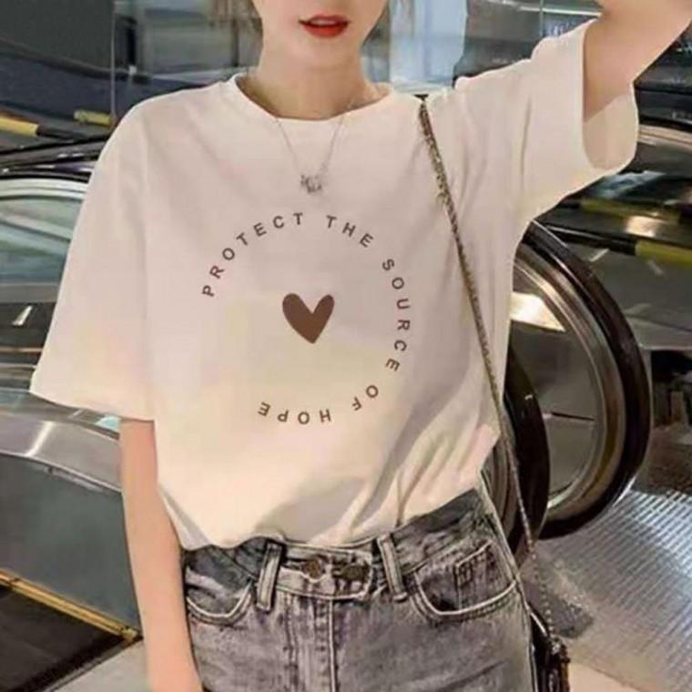 여자 다양한 프린팅 스탠다드 여름 라운드 반팔 맨투맨 티셔츠 스트라이프 린넨