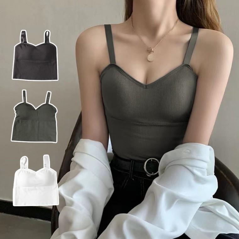 슬림 끈 나시 브라티 캡내장 골지 크롭 데일리 노브라