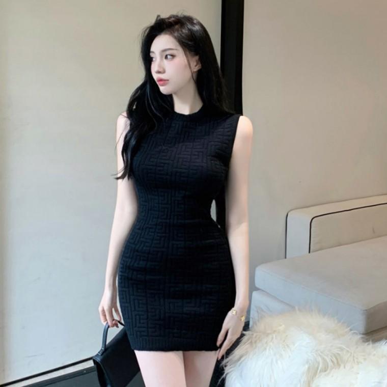 골지 민소매 원피스 라운드 슬림 나시 니트 드레스