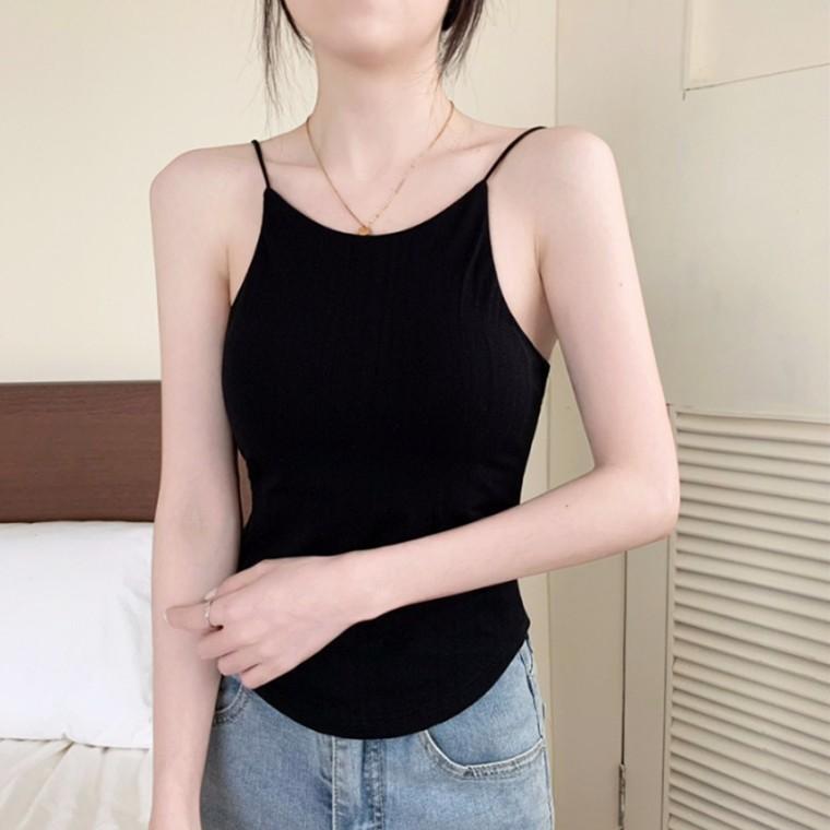 여성 이너캡 홀터넥 얇은 끈 크롭 나시 보트넥 나시탑 상의 이너캡 브라 민소매 슬리브리스