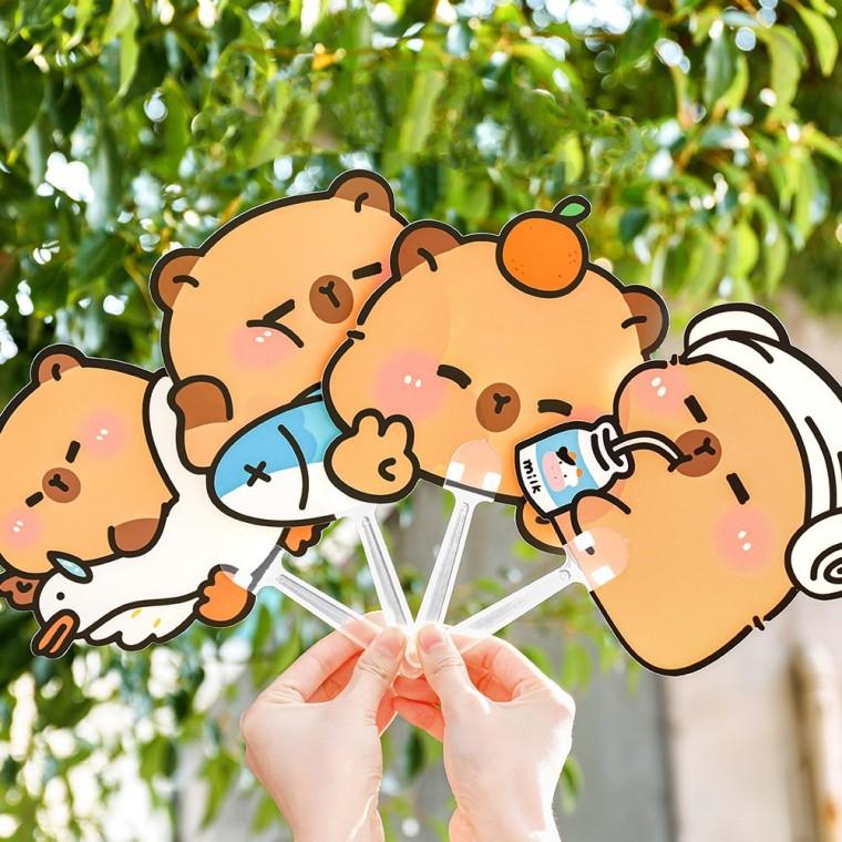 귀요미 캐릭터 일러스트 휴대용 손잡이 부채 4종