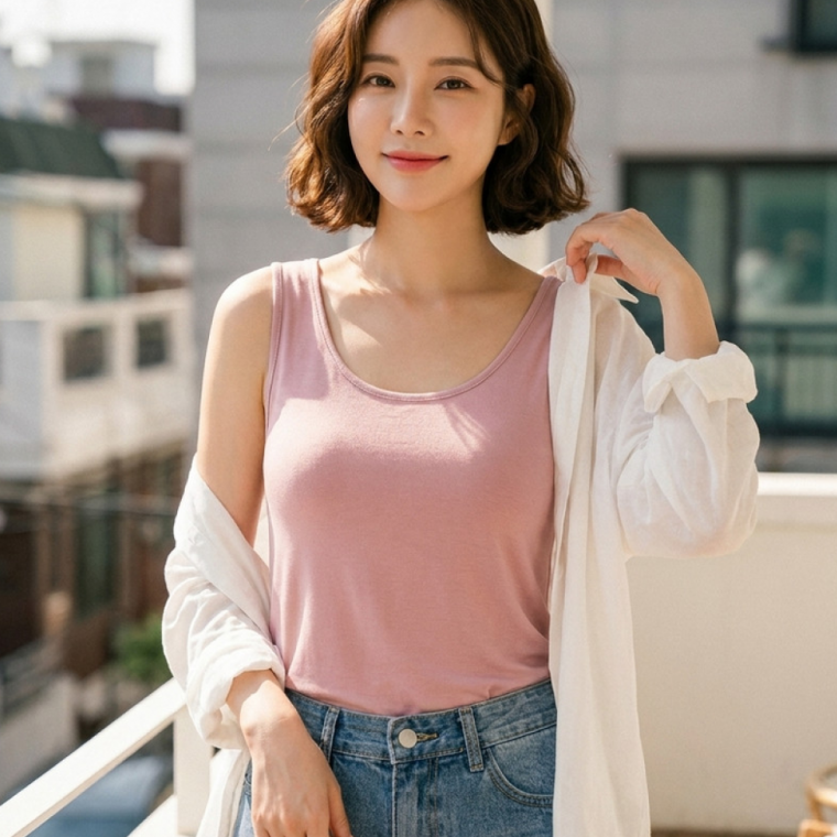 여자 레이어드 면 린넨나시 이너 여름 나시티 슬리브리스 민소매