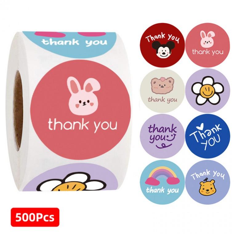 스티커 땡큐스티커 캐릭터 포장스티커 롤스티커 선물포장 데코스티커  라벨지 500PS KK118