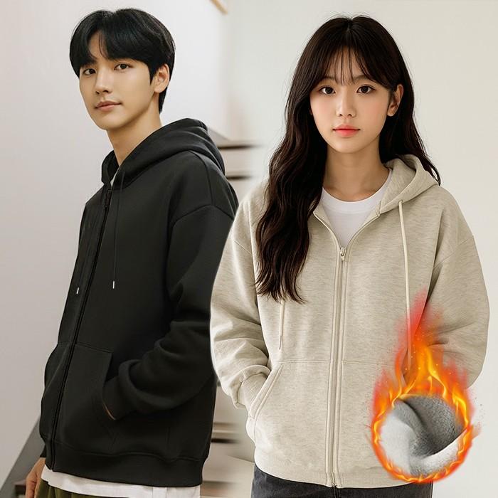 남녀공용 웜코어 오버핏 기모 후드집업 6color / 데일리 기모 집업 학생잠바