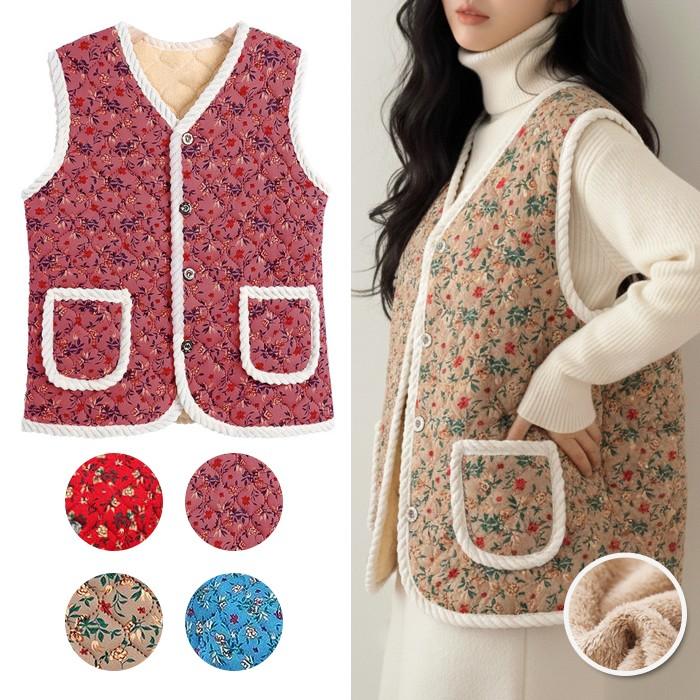 NEW 플라워 양털 로프조끼 (4color / 3size) / 여성조끼 기모조끼 양털조끼