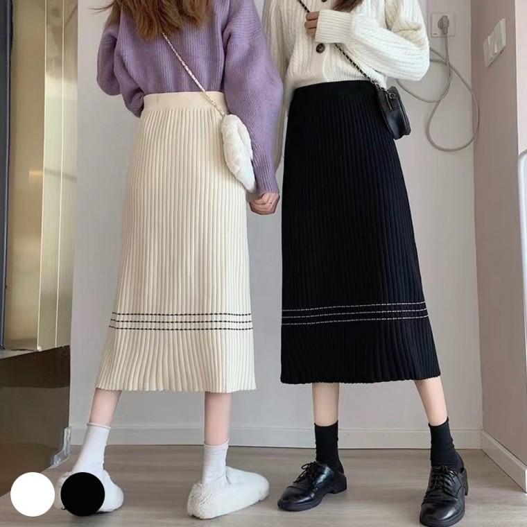 A라인  포인트 골지 롱스커트 URD-266