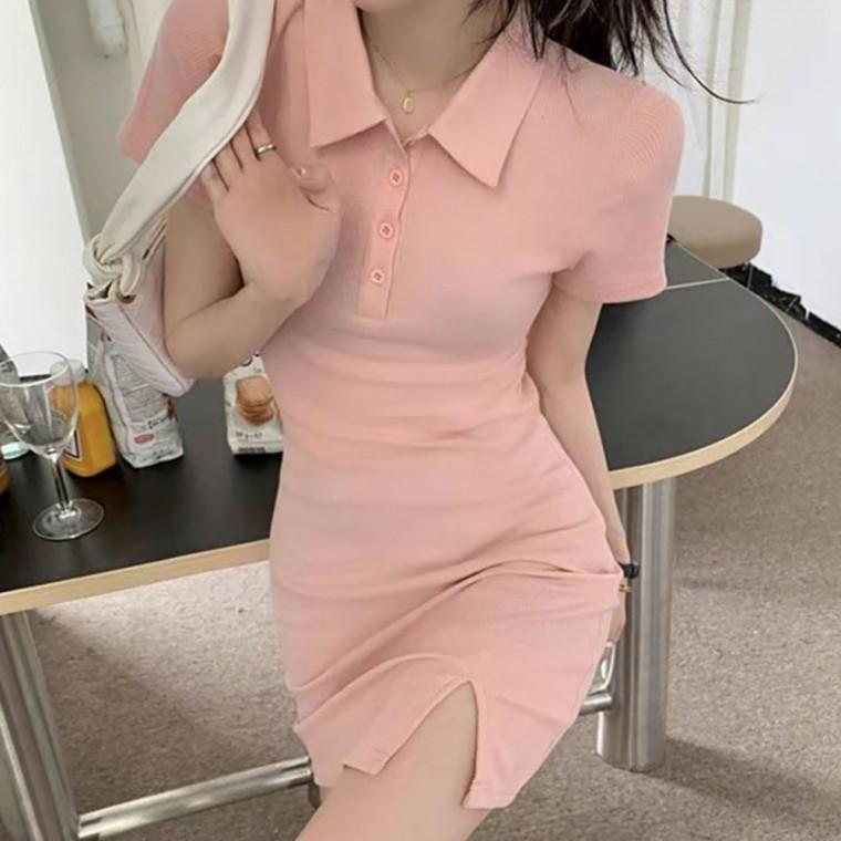 카라 옆트임 반팔 미니원피스 NF-17