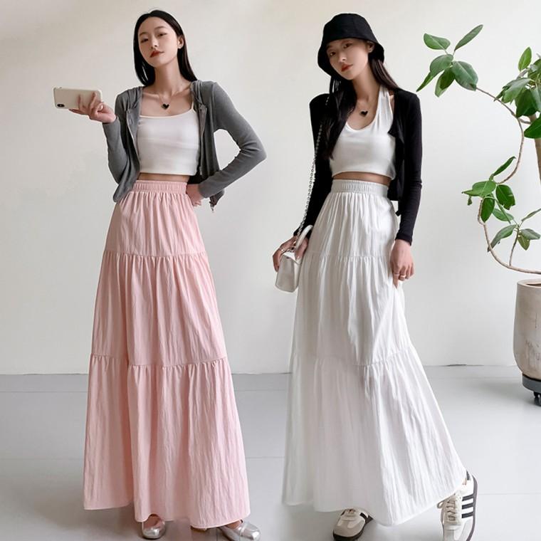 벨리나 허리밴딩 주름 롱스커트 SD-250403