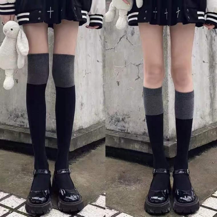 그레이 투톤 배색 데일리 니삭스