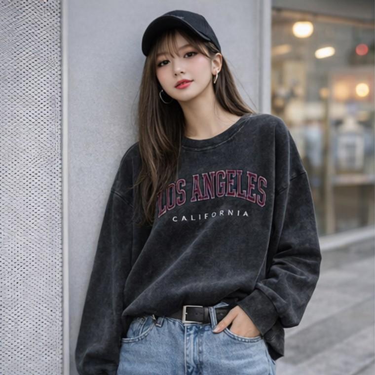 LA 레터링 빈티지 워싱 루즈핏 면 티셔츠