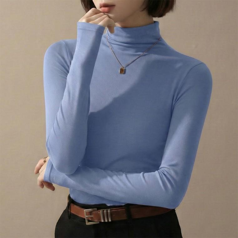 스판 슬림핏 하프넥 티셔츠