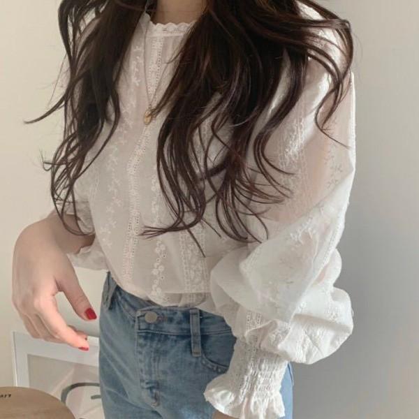 프릴 플소매 블라우스