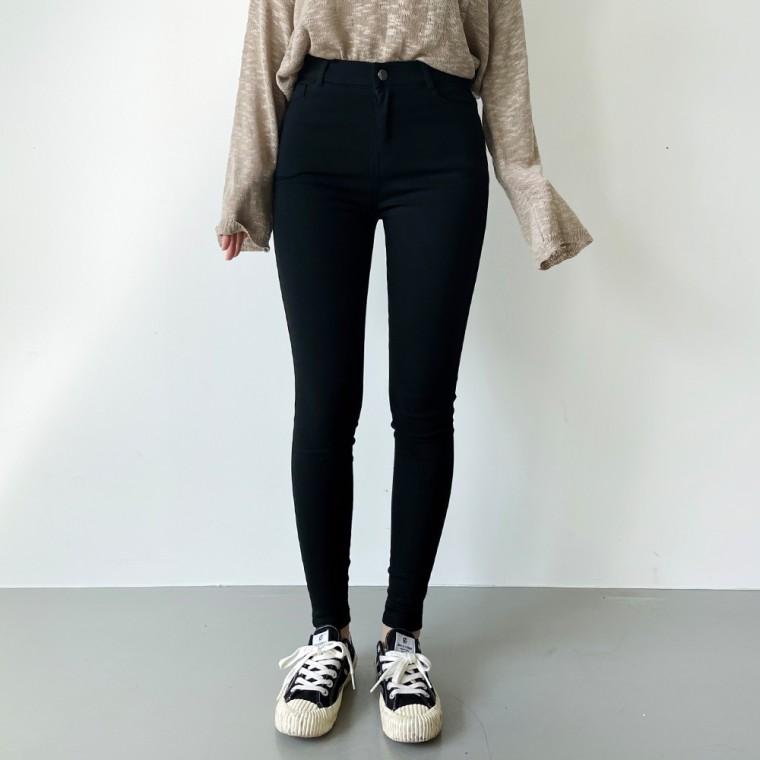 여성 반시아 기모 블랙 스키니 팬츠