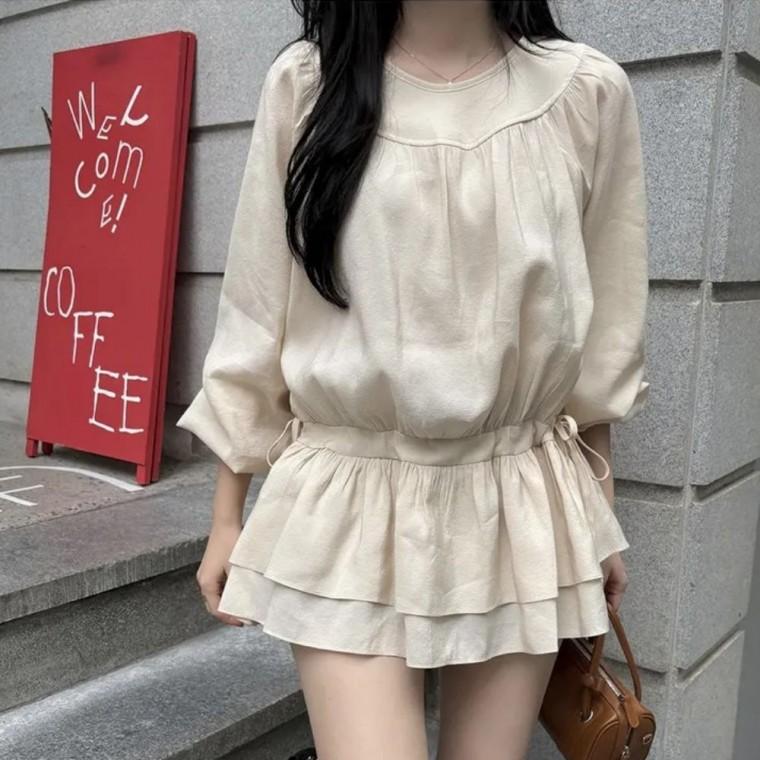 캉캉 퍼프 프릴 스트링 미니 원피스 UJS-066