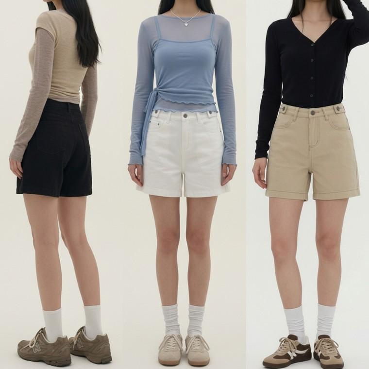 여성 허리버튼 코튼 와이드 하프 팬츠