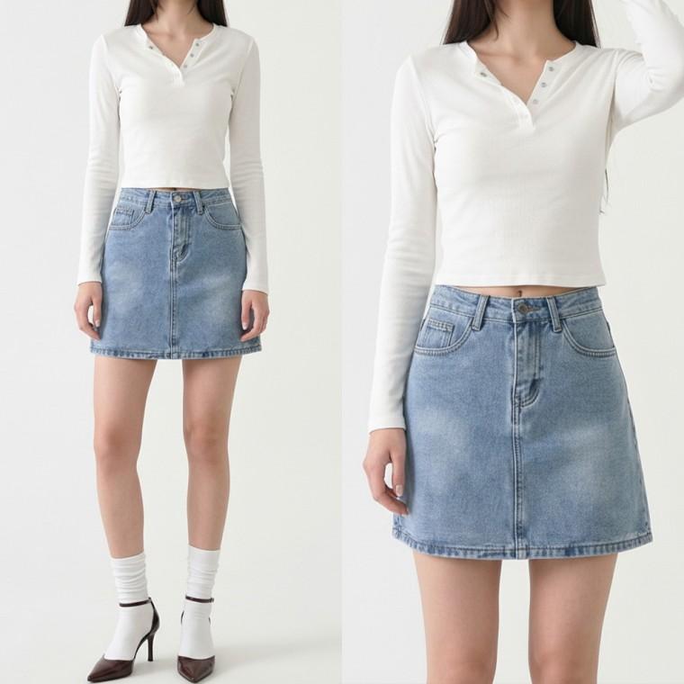 여성 라이트블루 A라인 데님 미니스커트