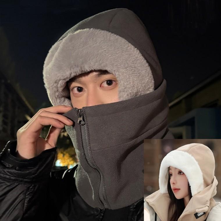 겨울 보들한 지퍼 후리스 넥워머 모자 방한 후드워머 바라클라바