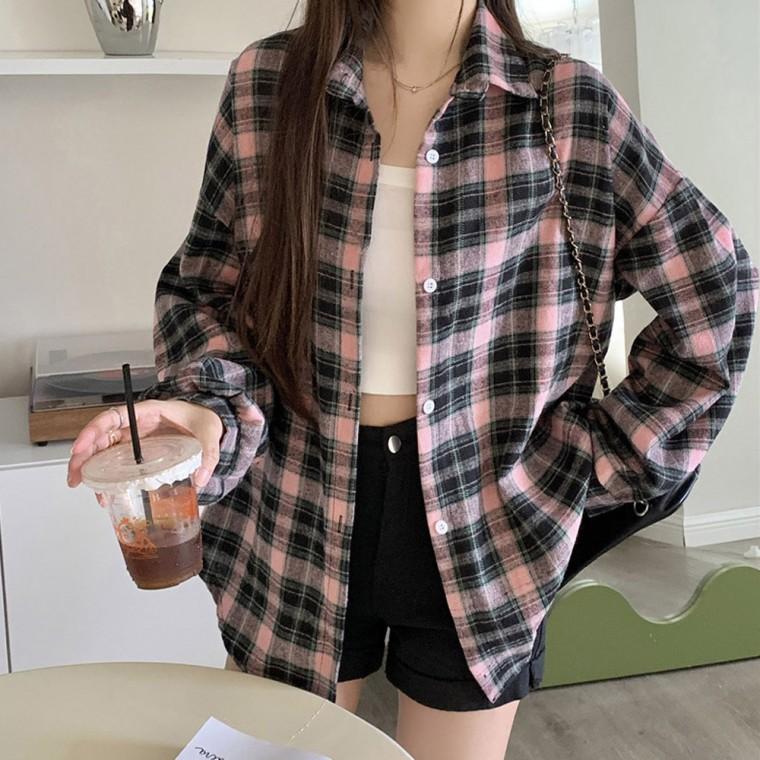 (당일출고) 가을 신상 캐주얼 엘라 체크 셔츠 여성 오버핏 루즈핏 남방 긴팔