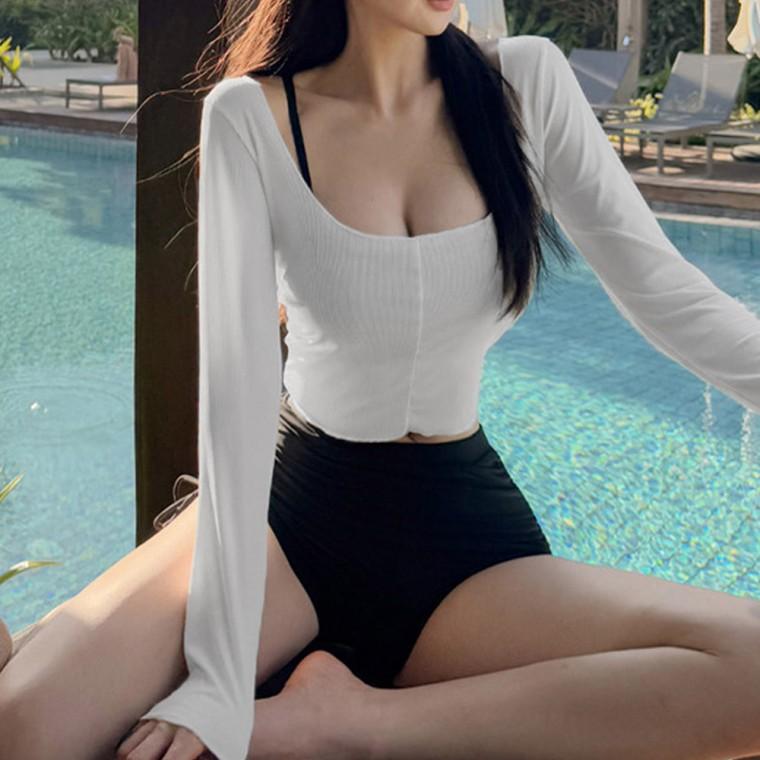 LND 여성 모노키니 수영복 3종세트 비치웨어 휴양지룩 긴팔 커버업