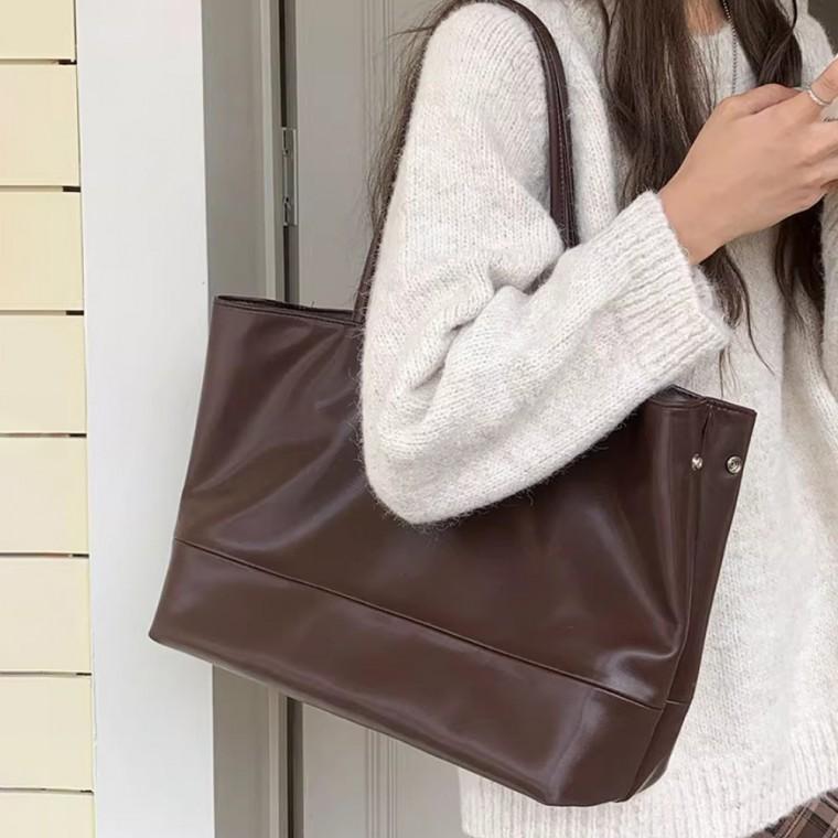 LND 여성 숄더백 파우치 포함 심플 쇼퍼백 레더 토트백 대용량 데일리 빅사이즈
