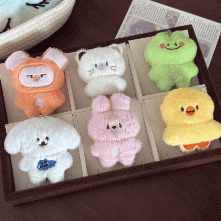 [지앤지] 봉제 동물 인형 키링 6종 병아리 고양이 강아지 돼지 토끼 개구리 키홀더 에어팟 차키 열쇠고리