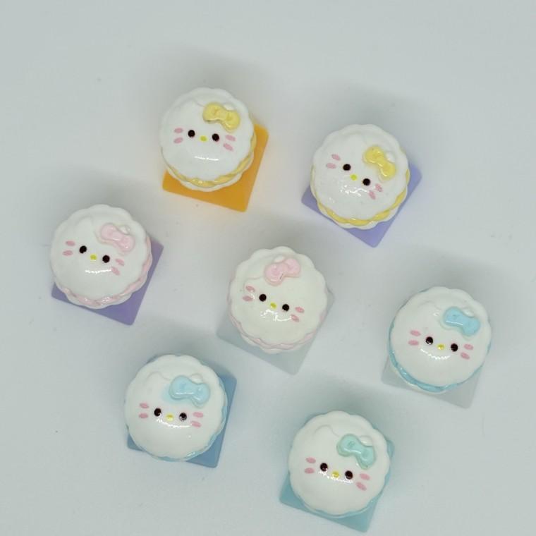C42 마카롱 디저트 케이크 KT 고양이 클리어 키캡 키캡꾸미기 키보드 LED 키링 클릭커 ASMR