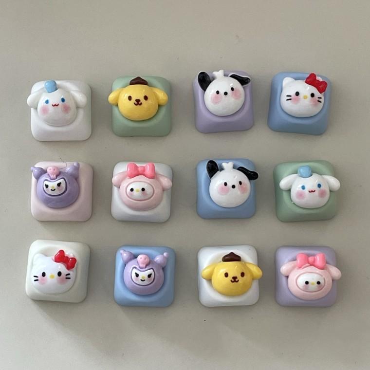 C46 랜덤 어린이날 귀여운 캐릭터 고양이 KT 클리어 키캡 키캡꾸미기 키보드 LED 키링 클릭커 ASMR