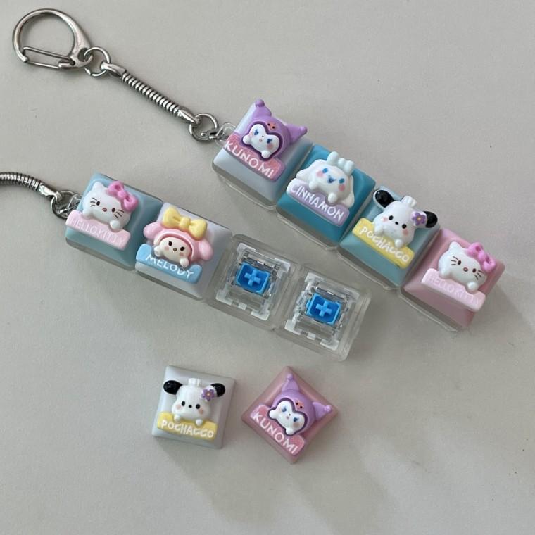 4구 캐릭터 고양이 강아지 KT LED 야광 불빛 키캡 키링 컬러 키보드 자판 딸깍이 클리커