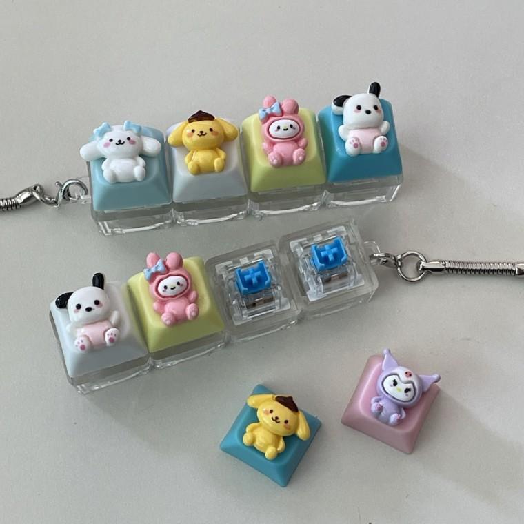 4구 캐릭터 시나모롤 KT LED 야광 불빛 키캡 키링 컬러 키보드 자판 딸깍이 클리커