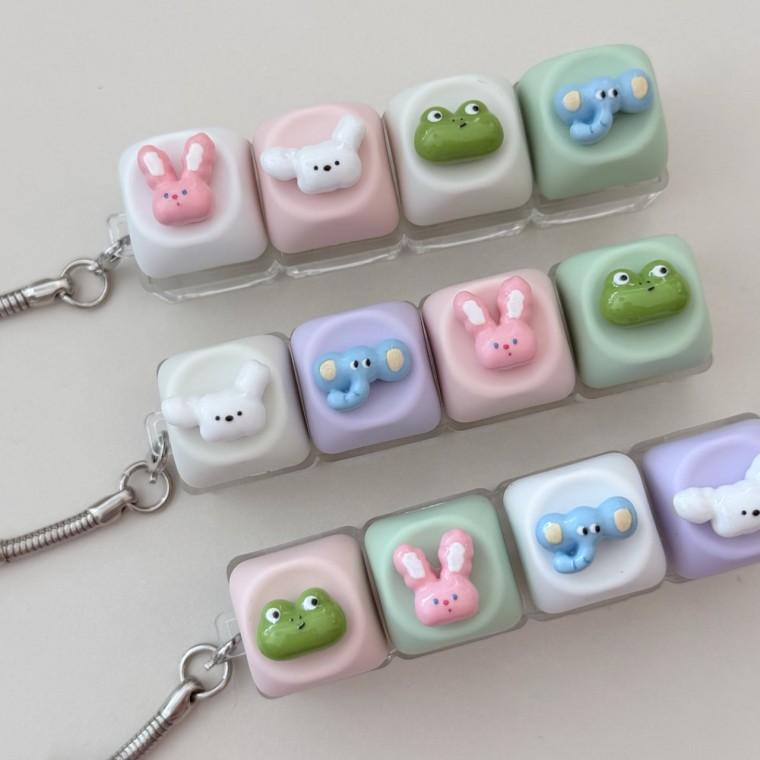 4구 코끼리 토끼 개구리 강아지 동물 LED 야광 불빛 키캡 키링 컬러 키보드 자판 딸깍이 클리커